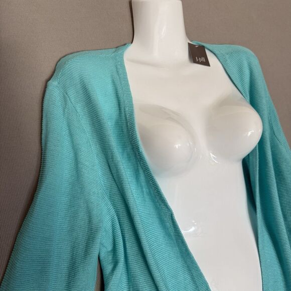 J Jill Cardigan Sweater Womens Size MP Blue Open Front Linen Blend Cropped New - Picture 4 of 9